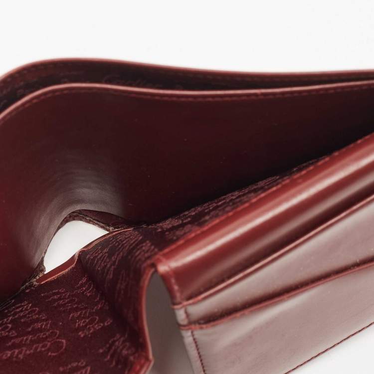 Pre Owned Cartier Burgundy Leather Must De Cartier Bifold Wallet