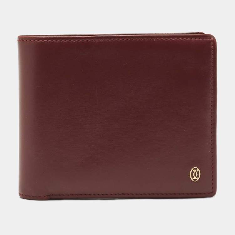 Pre Owned Cartier Burgundy Leather Must De Cartier Bifold Wallet