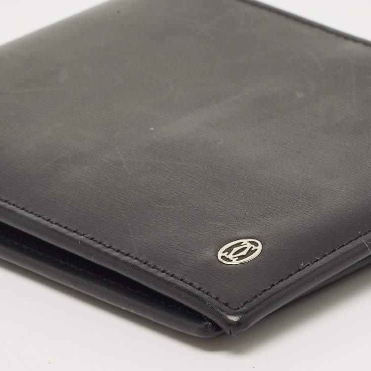 Pre Owned Cartier Black Leather Must De Cartier Bifold Wallet