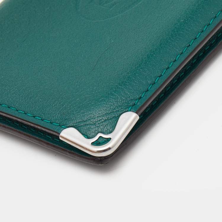 Pre Owned Cartier Green Leather Must De Cartier Card Case