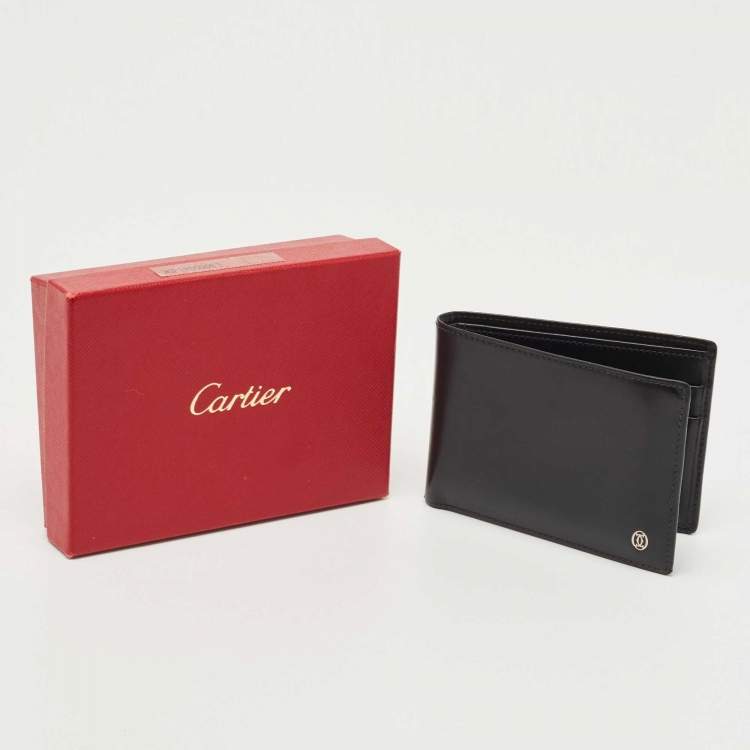 Pre Owned Cartier Black Leather Must de Cartier Bifold Wallet