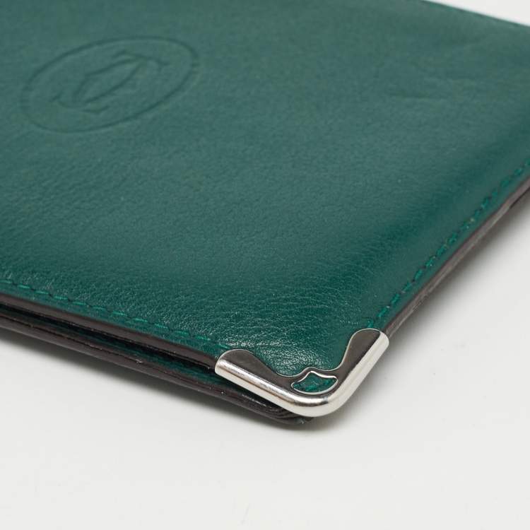 Pre Owned Cartier Green Leather Must De Cartier 6CC Bifold Wallet