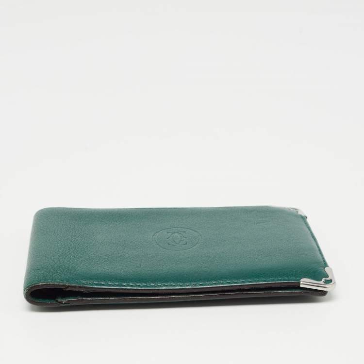 Pre Owned Cartier Green Leather Must De Cartier 6CC Bifold Wallet