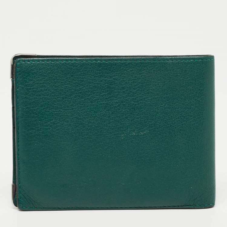 Pre Owned Cartier Green Leather Must De Cartier 6CC Bifold Wallet