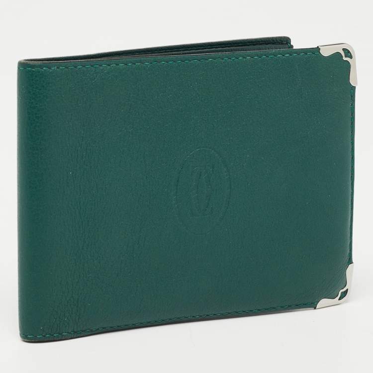 Pre Owned Cartier Green Leather Must De Cartier 6CC Bifold Wallet