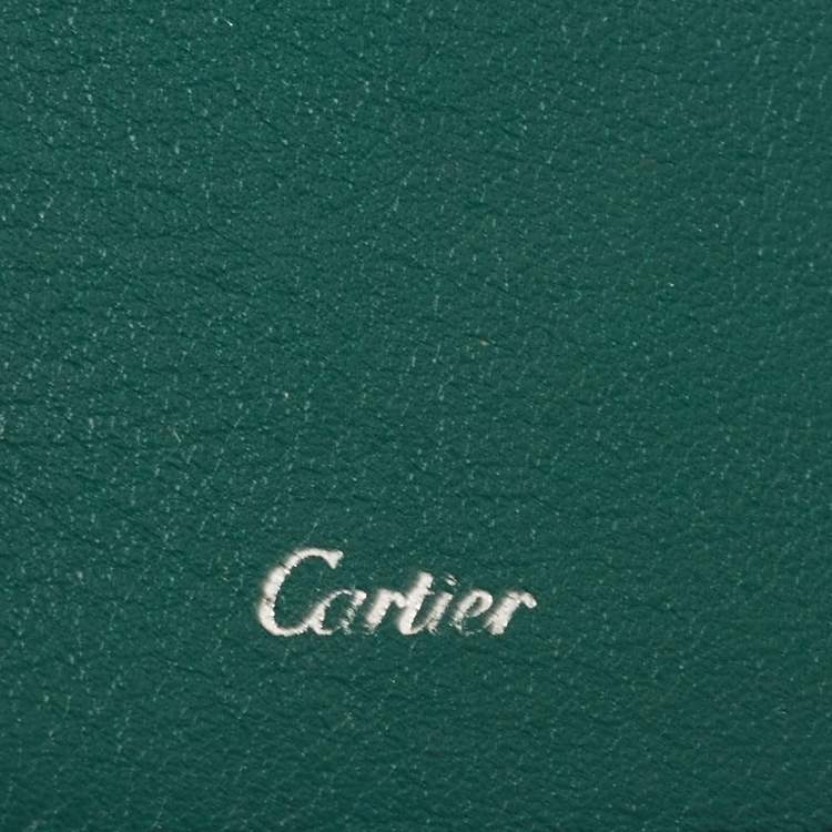 Pre Owned Cartier Green Leather Must De Cartier 6CC Bifold Wallet