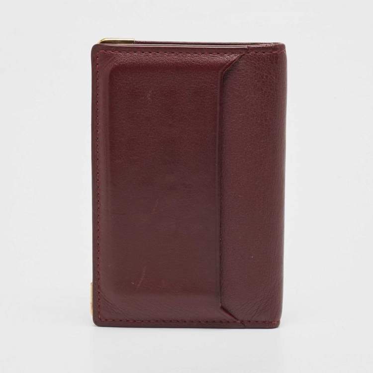 Pre Owned Cartier Burgundy Leather Must de Cartier Bifold Card Holder