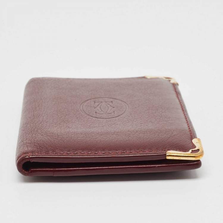 Pre Owned Cartier Burgundy Leather Must de Cartier Bifold Card Holder