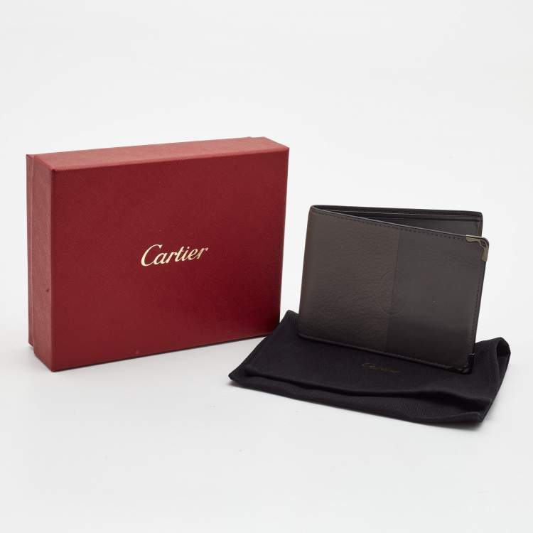 Pre Owned Cartier Two Tone Grey Leather Must De Cartier Bifold Wallet