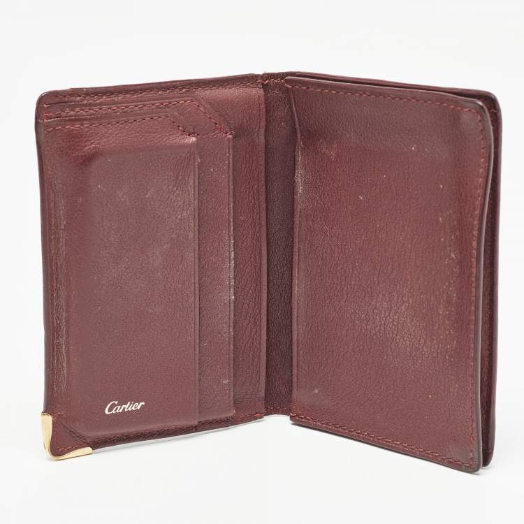 Pre Owned Cartier Burgundy Leather Must De Cartier Bifold Card Holder 