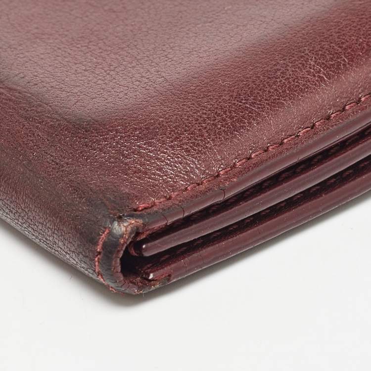 Pre Owned Cartier Burgundy Leather Must De Cartier Bifold Card Holder 