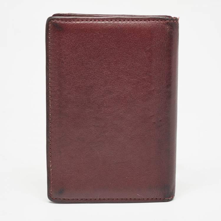 Pre Owned Cartier Burgundy Leather Must De Cartier Bifold Card Holder 