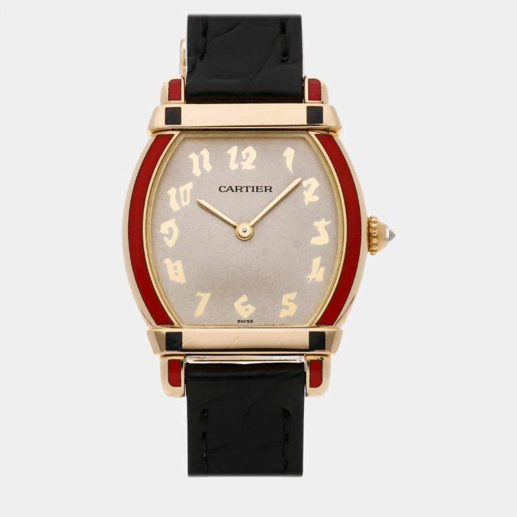Pre Owned Cartier Silver 18k Yellow Gold Tortue WA501531 Quartz Men's Wristwatch 26 mm
