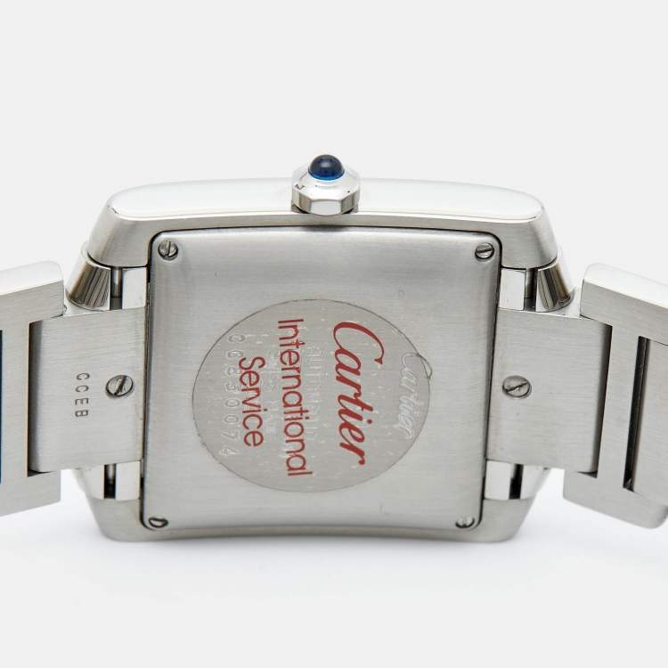 Pre Owned Cartier Opaline White Stainless Steel Tank Francaise W51002Q3 Unisex Wristwatch 28 mm