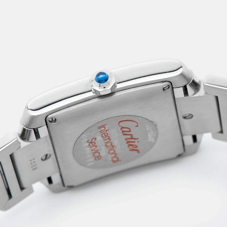 Pre Owned Cartier Opaline White Stainless Steel Tank Francaise W51002Q3 Unisex Wristwatch 28 mm