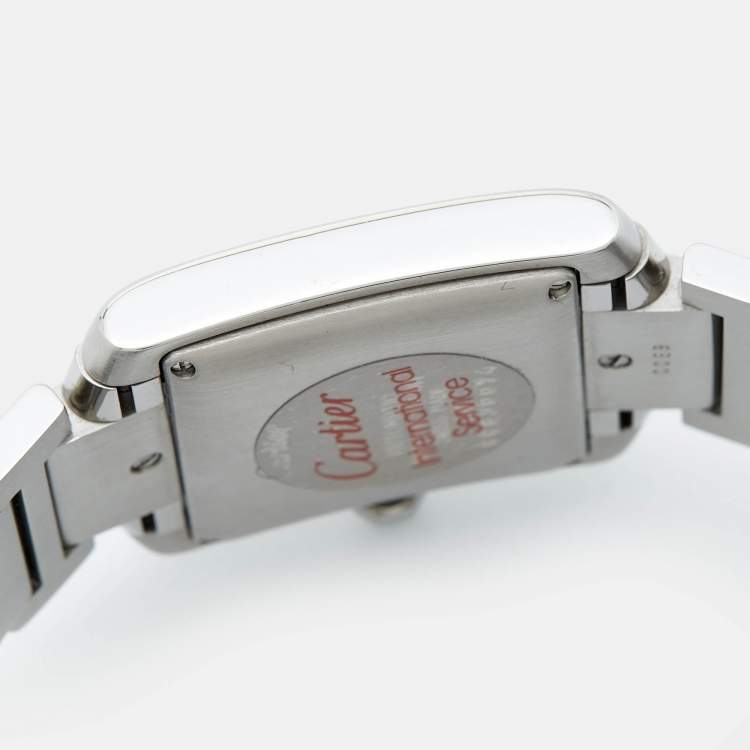 Pre Owned Cartier Opaline White Stainless Steel Tank Francaise W51002Q3 Unisex Wristwatch 28 mm