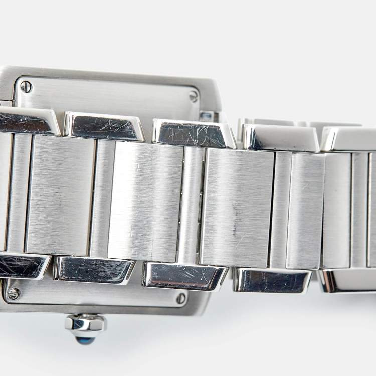 Pre Owned Cartier Opaline White Stainless Steel Tank Francaise W51002Q3 Unisex Wristwatch 28 mm