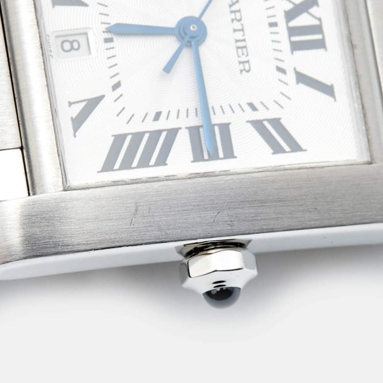 Pre Owned Cartier Opaline White Stainless Steel Tank Francaise W51002Q3 Unisex Wristwatch 28 mm