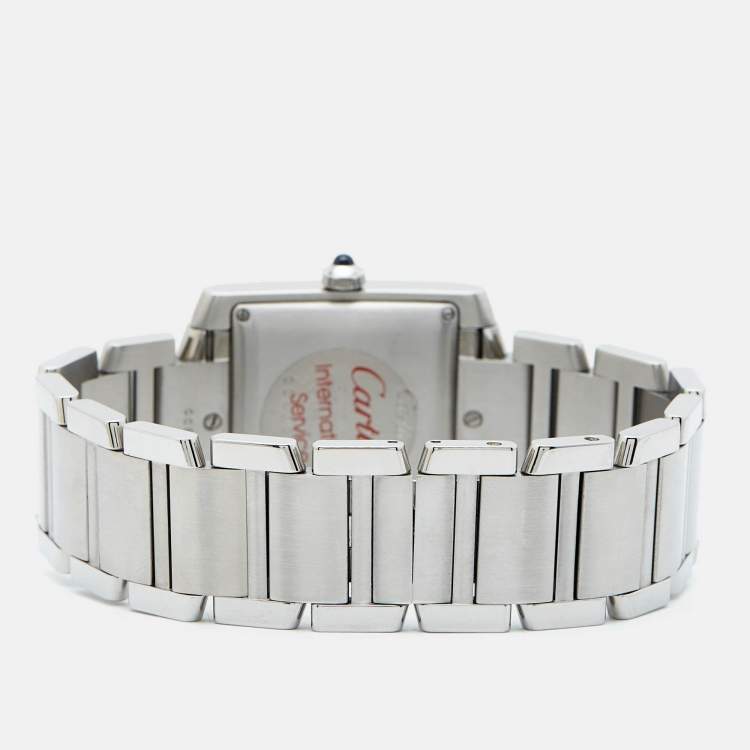 Pre Owned Cartier Opaline White Stainless Steel Tank Francaise W51002Q3 Unisex Wristwatch 28 mm