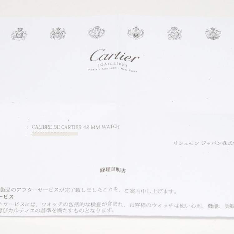 Pre Owned Cartier Silver Stainless Steel Calibre de Cartier W7100036 Automatic Men's Wristwatch 42 mm