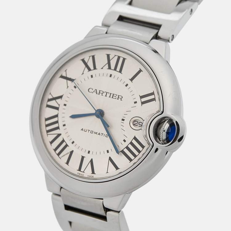 Pre Owned Cartier Silver Stainless Steel Ballon Bleu W69012Z4 Men's Wristwatch 42 mm