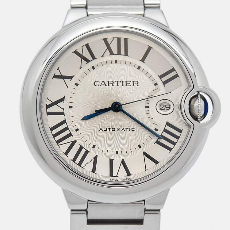 Pre Owned Cartier Silver Stainless Steel Ballon Bleu W69012Z4 Men's Wristwatch 42 mm