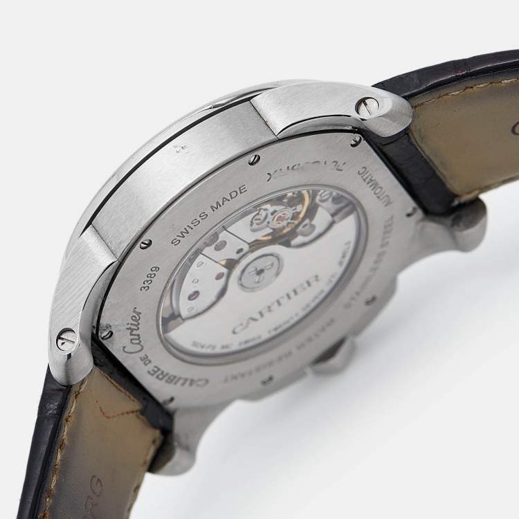 Pre Owned Cartier Silver Stainless Steel Alligator Leather Calibre De Cartier W7100037 Men's Wristwatch 42 mm