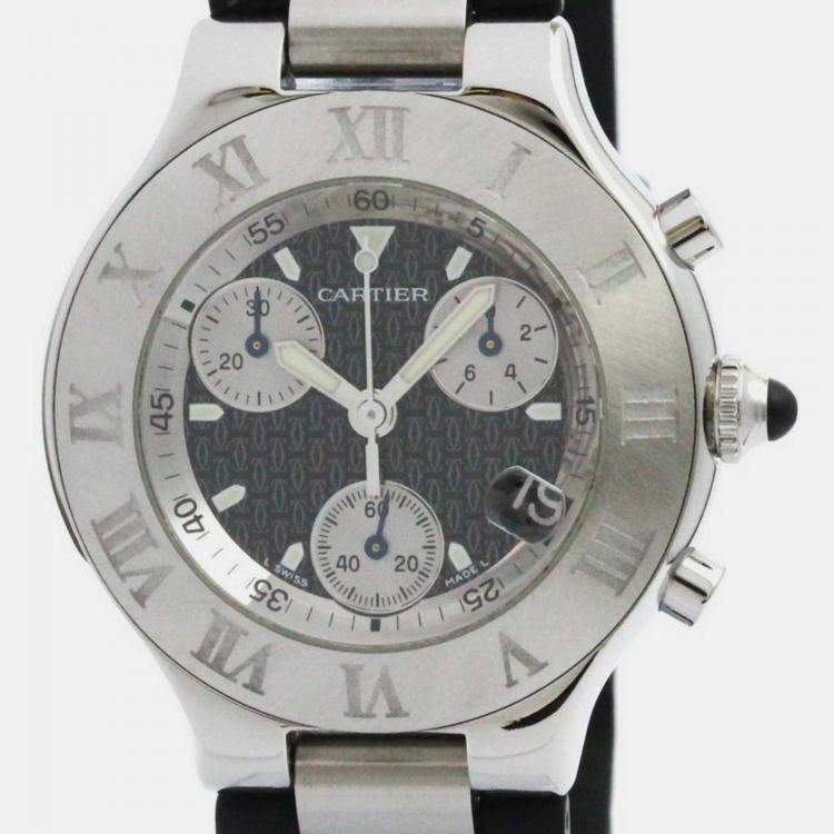 Pre Owned Cartier Black Stainless Steel Must 21 Quartz Men's Wristwatch 38 mm
