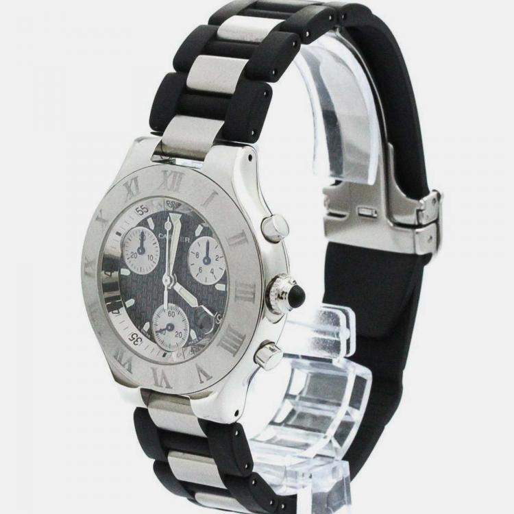 Pre Owned Cartier Black Stainless Steel Must 21 Quartz Men's Wristwatch 38 mm