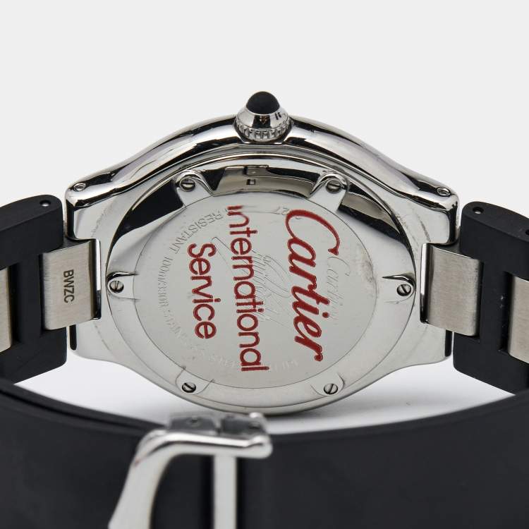 Pre Owned Cartier Black Stainless Steel Rubber Autoscaph Must 21 W10147U2 Unisex Wristwatch 36 mm