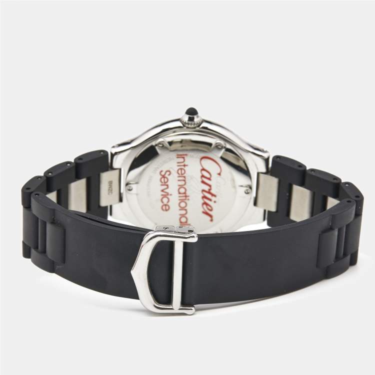 Pre Owned Cartier Black Stainless Steel Rubber Autoscaph Must 21 W10147U2 Unisex Wristwatch 36 mm