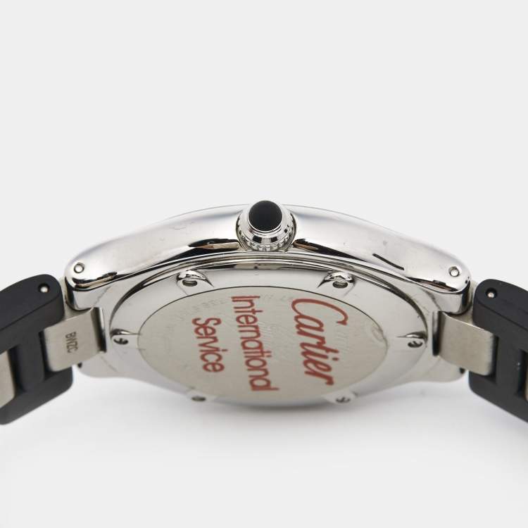 Pre Owned Cartier Black Stainless Steel Rubber Autoscaph Must 21 W10147U2 Unisex Wristwatch 36 mm