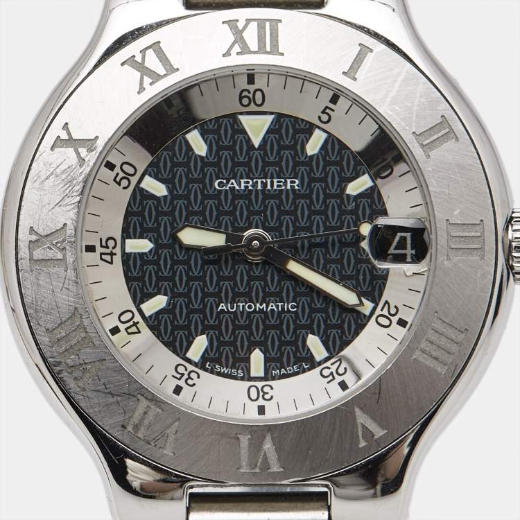 Pre Owned Cartier Black Stainless Steel Rubber Autoscaph Must 21 W10147U2 Unisex Wristwatch 36 mm