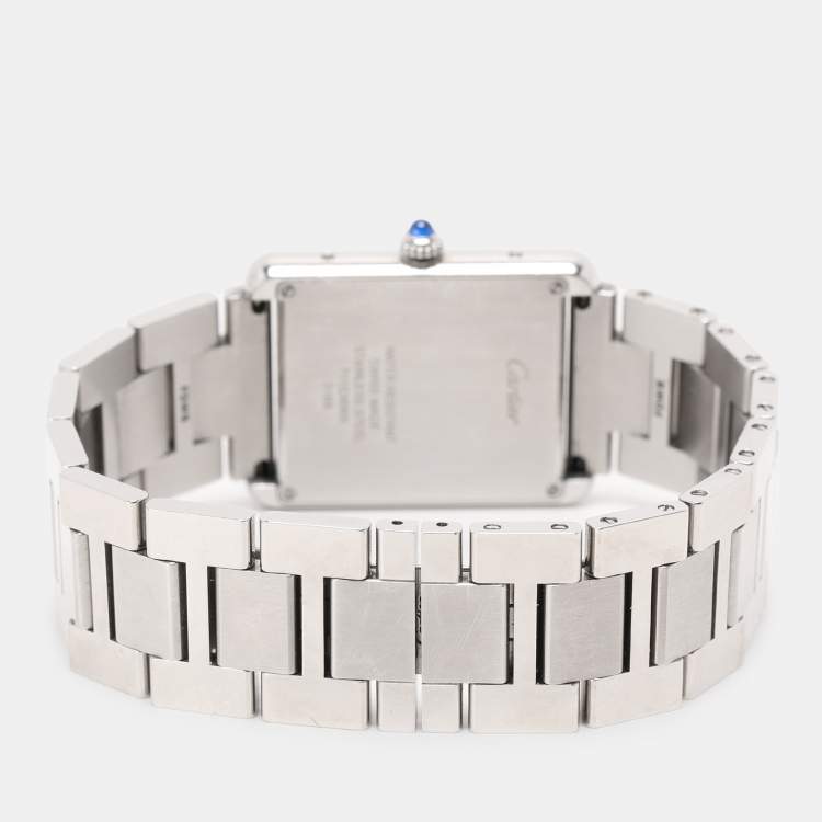 Pre Owned Cartier Silver Stainless Steel Tank Solo W5200014 Unisex Wristwatch 28 mm