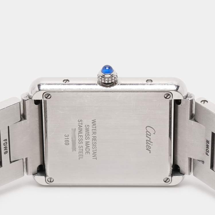 Pre Owned Cartier Silver Stainless Steel Tank Solo W5200014 Unisex Wristwatch 28 mm