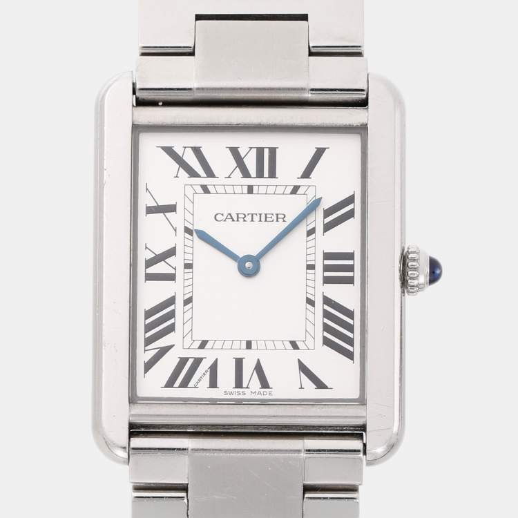 Pre Owned Cartier Silver Stainless Steel Tank Solo W5200014 Unisex Wristwatch 28 mm