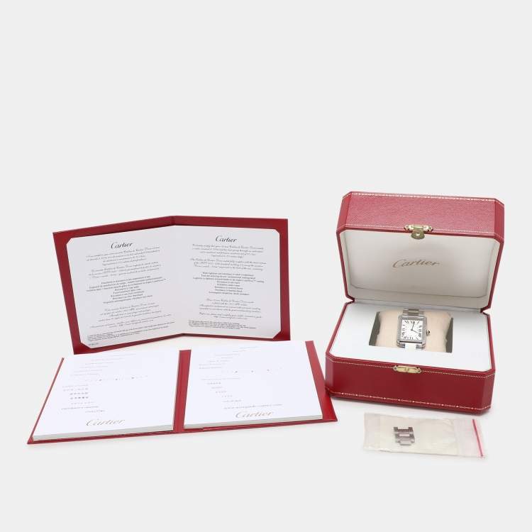 Pre Owned Cartier Silver Stainless Steel Tank Solo W5200014 Unisex Wristwatch 28 mm