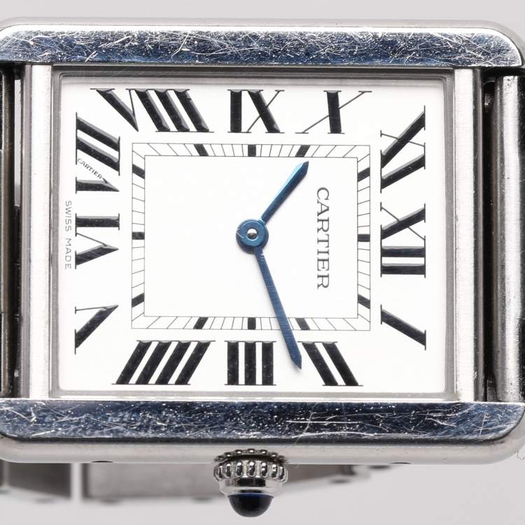 Pre Owned Cartier Silver Stainless Steel Tank Solo W5200014 Unisex Wristwatch 28 mm