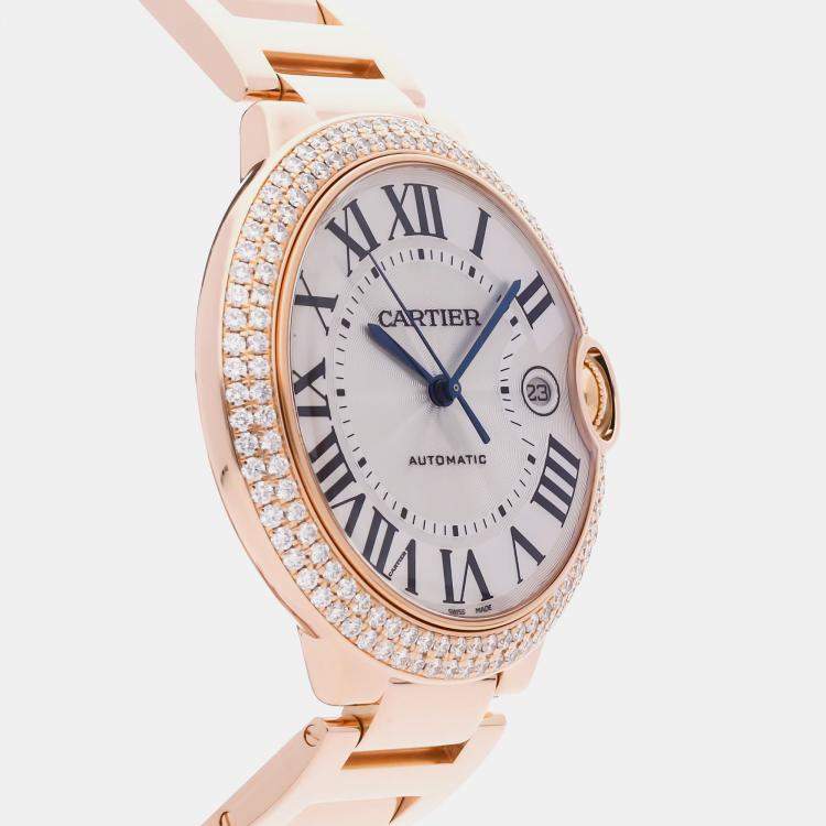 Pre Owned Cartier Ballon Bleu WE9008Z3 Automatic Rose Gold Silver Dial Men's Wristwatch 42mm