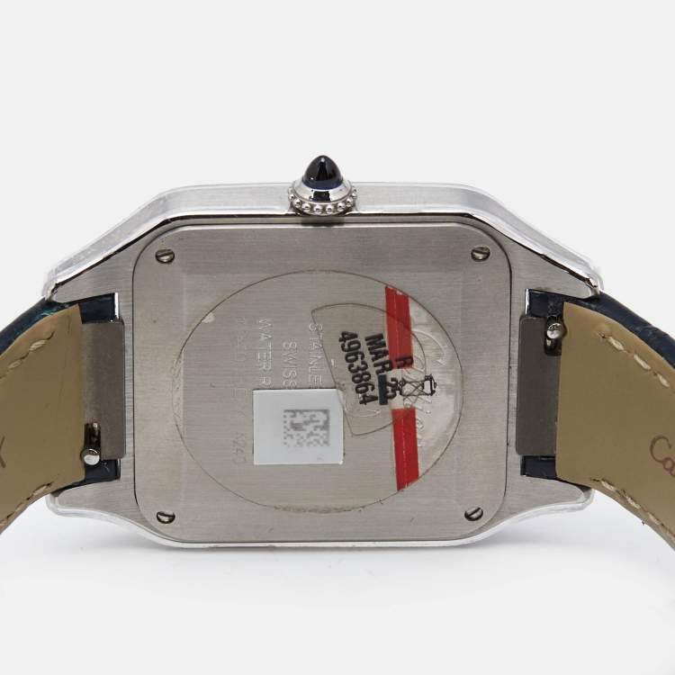 Pre Owned Cartier Silver Stainless Steel Alligator Leather Santos-Dumont WSSA0022 Women's Wriswatch 31.40 mm