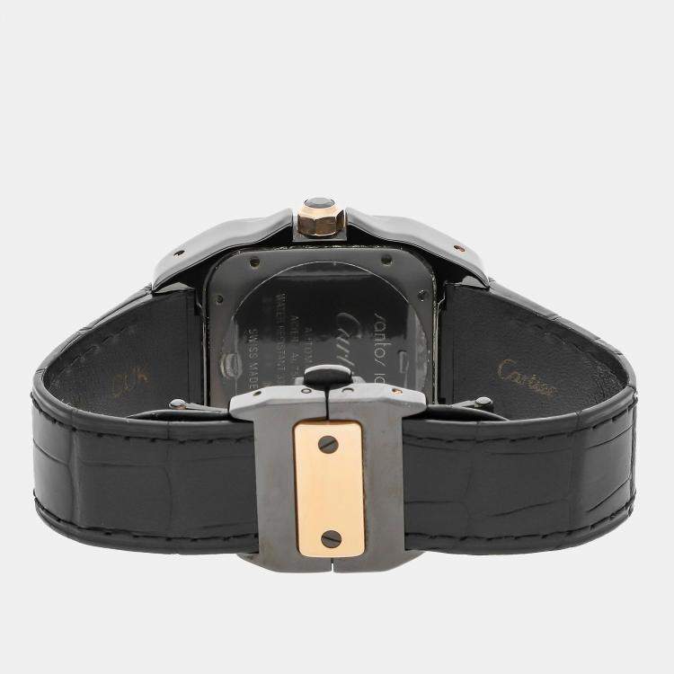 Pre Owned Cartier Santos 100 W2020007 Automatic Black 18k Gold Men’s Wristwatch 44mm