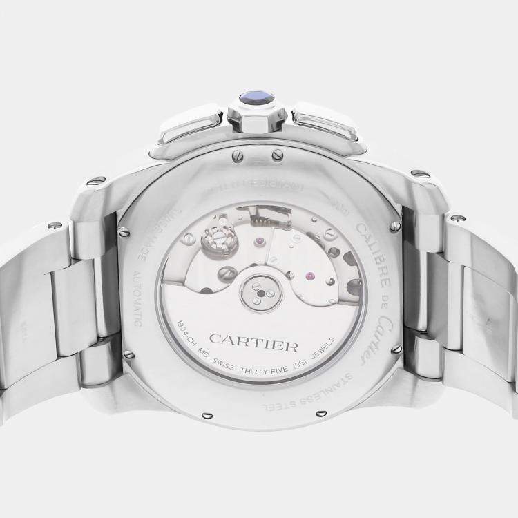 Pre Owned Cartier Calibre De Cartier Chronograph W7100045 Automatic Stainless Steel Silver Dial Men's Wristwatch 42mm