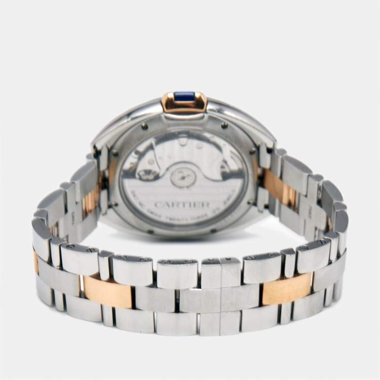 Pre Owned Cartier Silver 18K Rose Gold Stainless Cle de Cartier W2CL0003 Unisex Wristwatch 35 mm