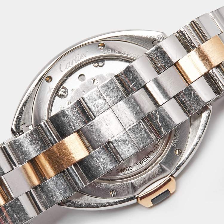 Pre Owned Cartier Silver 18K Rose Gold Stainless Cle de Cartier W2CL0003 Unisex Wristwatch 35 mm