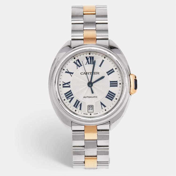 Pre Owned Cartier Silver 18K Rose Gold Stainless Cle de Cartier W2CL0003 Unisex Wristwatch 35 mm