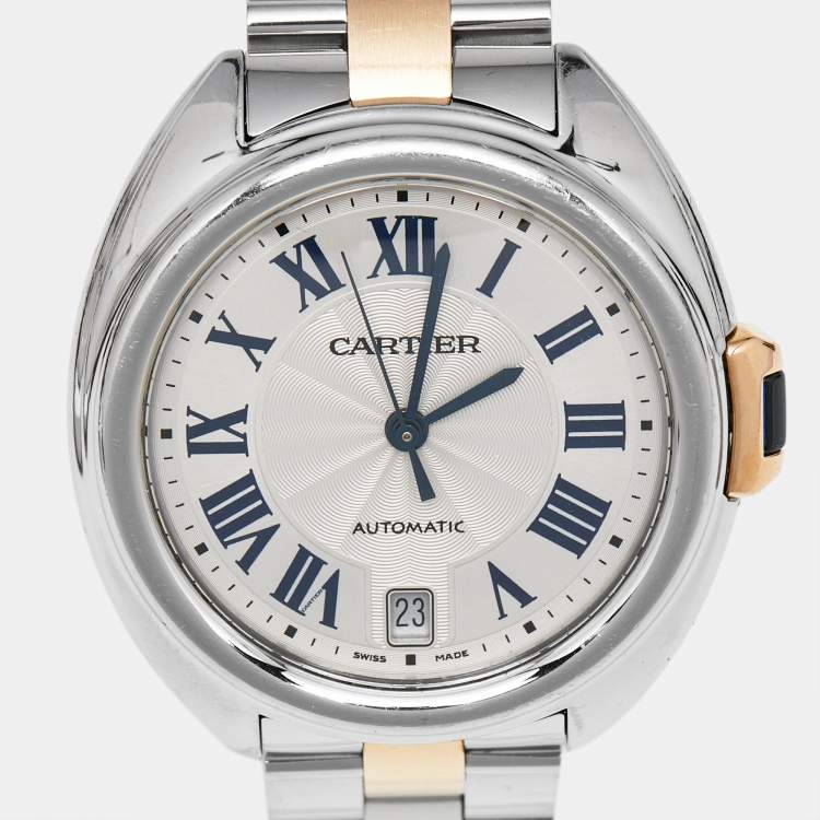 Pre Owned Cartier Silver 18K Rose Gold Stainless Cle de Cartier W2CL0003 Unisex Wristwatch 35 mm