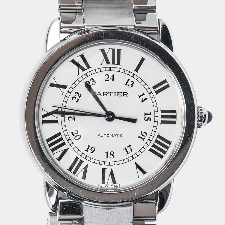 Pre Owned Cartier Silvered Opaline Stainless Steel Ronde Solo WSRN0012 Men's Wristwatch 36 mm