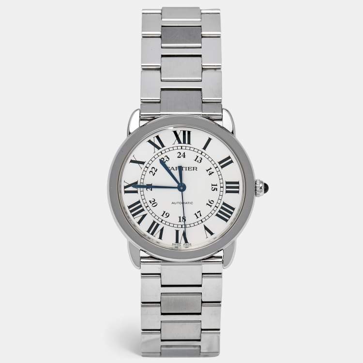 Pre Owned Cartier Silvered Opaline Stainless Steel Ronde Solo WSRN0012 Men's Wristwatch 36 mm