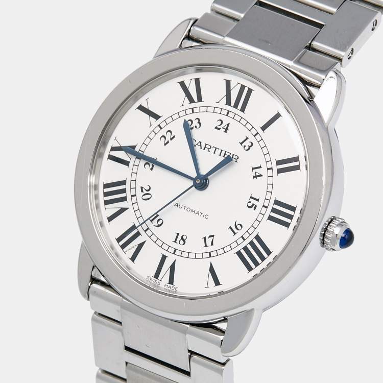 Pre Owned Cartier Silvered Opaline Stainless Steel Ronde Solo WSRN0012 Men's Wristwatch 36 mm
