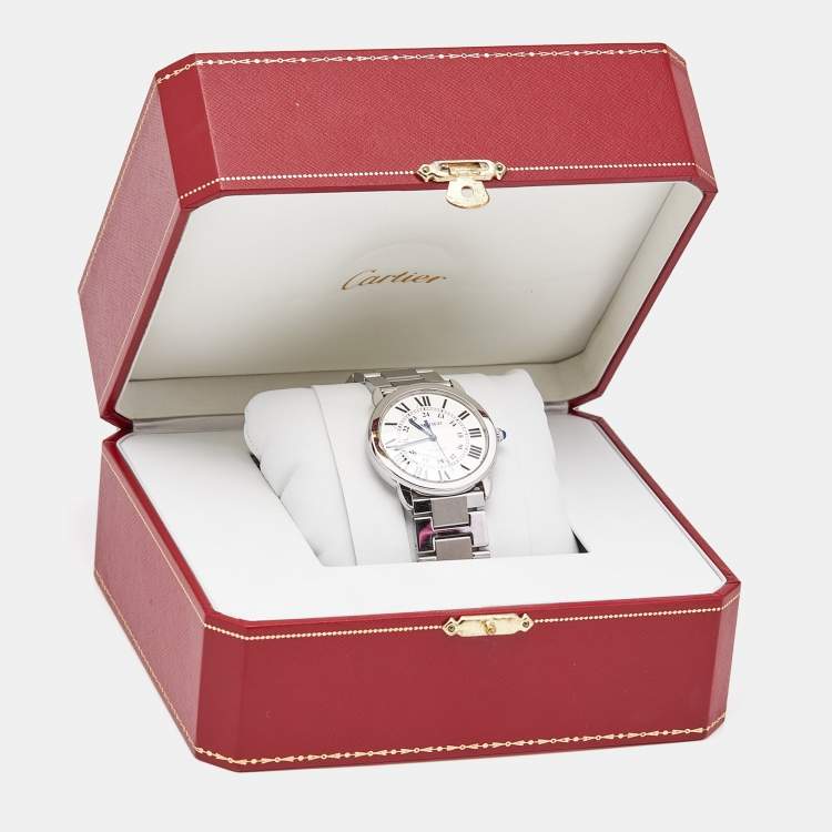 Pre Owned Cartier Silvered Opaline Stainless Steel Ronde Solo WSRN0012 Men's Wristwatch 36 mm